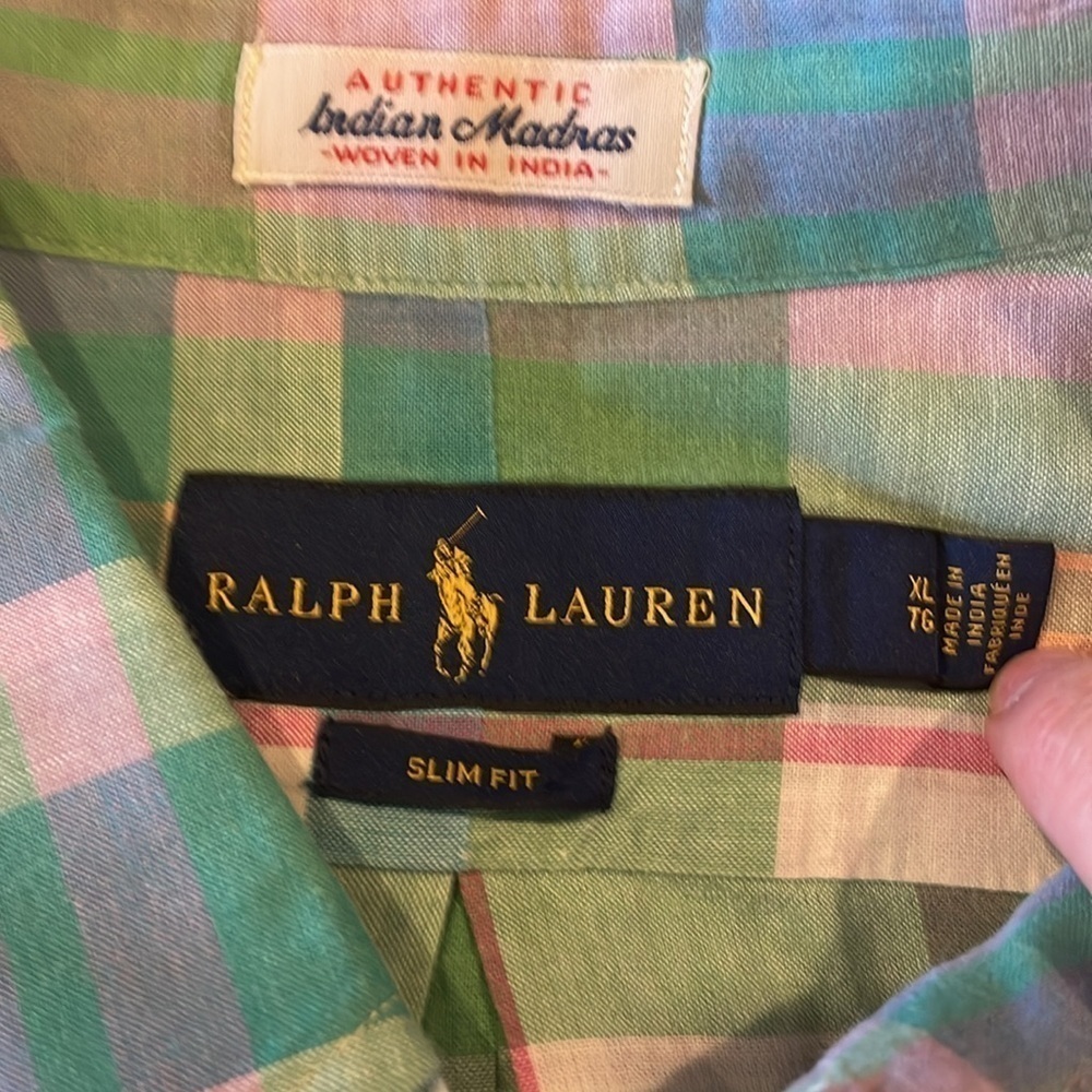 Ralph Lauren Mens XL Slim Fit Plaid Authentic Indian Madras Shirt - Picture 2 of 4